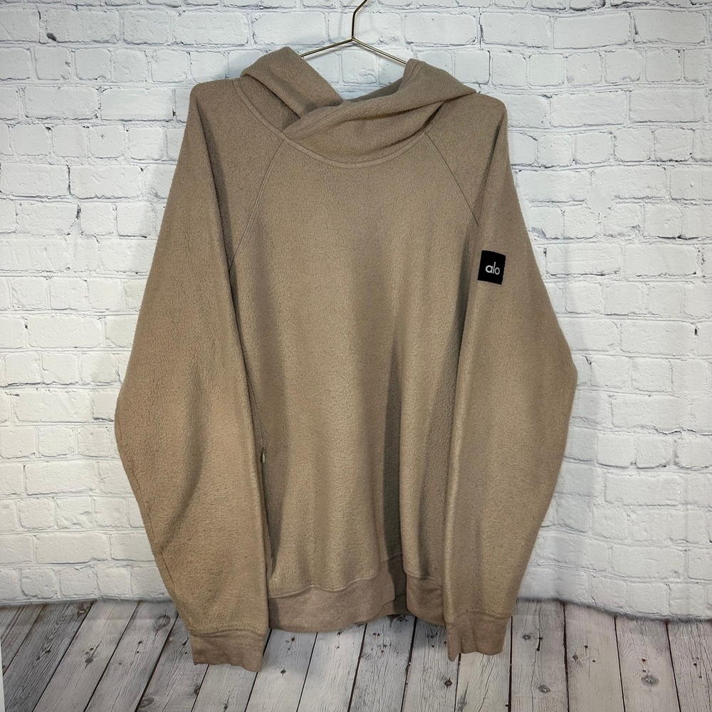 Alo Yoga Oversized Fleece Hoodie Tan Brown XL Raglan Sleeve Pullover W7104R